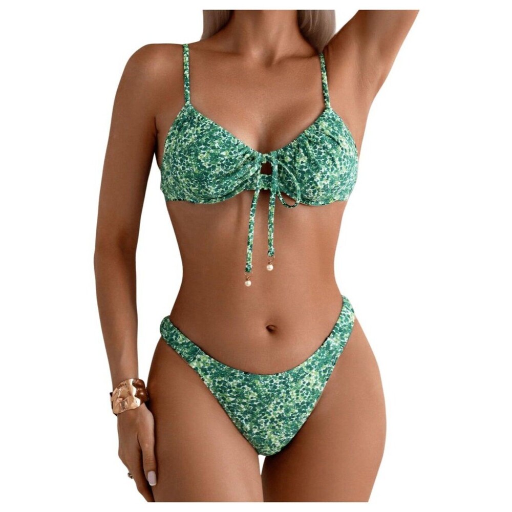 Women's 2 Piece Bikini Sets Boho Floral Print Underwire Swimsuit Tie M